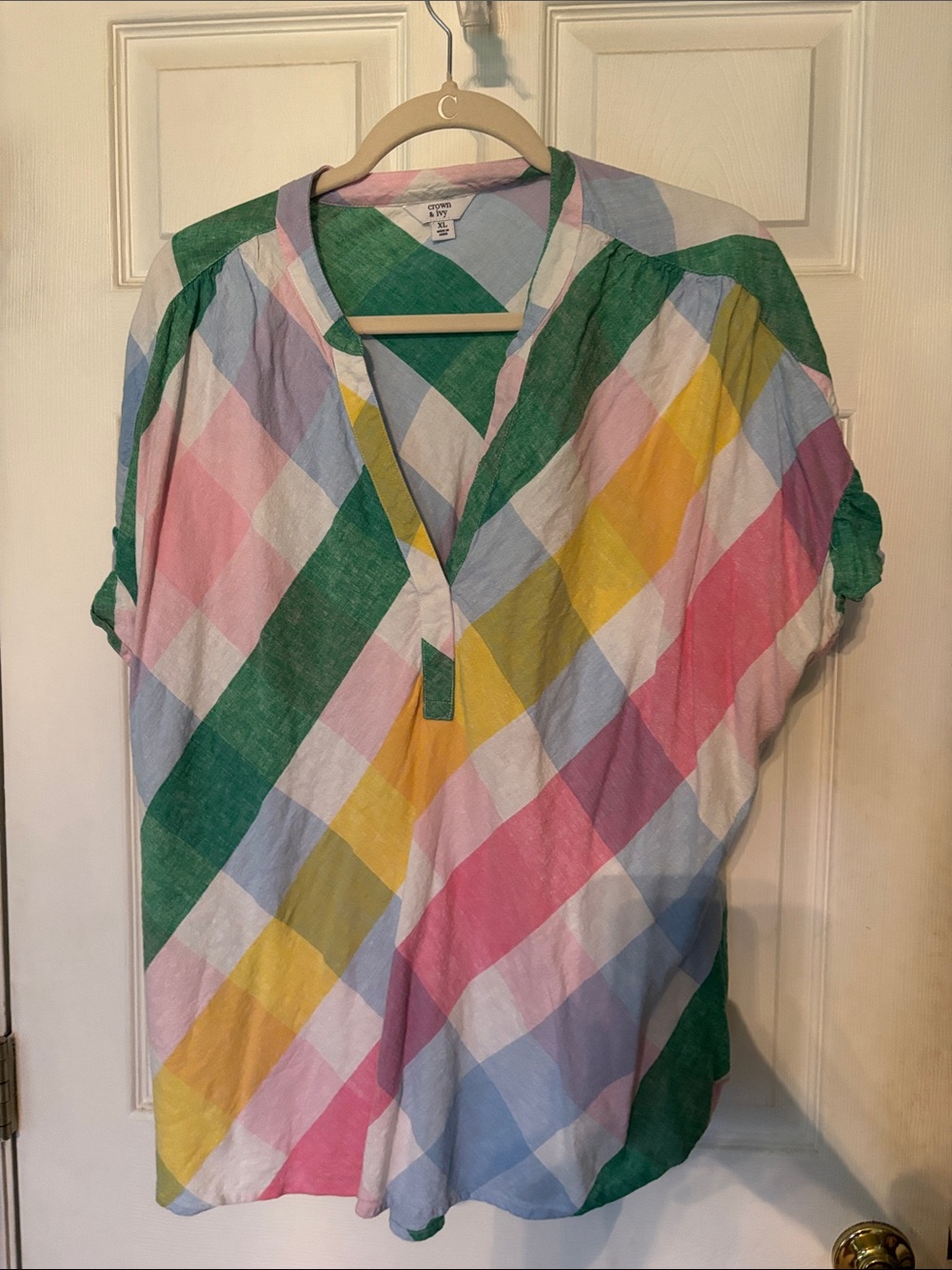 crown & ivy Pastel Plaid Popover Tunic in Green, Pink, Blue, White